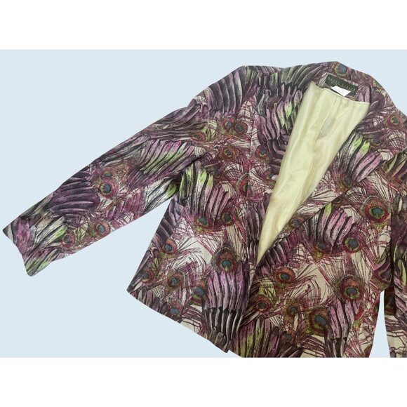 Vintage HARVÉ BENARD Peacock Printed Blazer Jacket Size Medium - Picture 5 of 8
